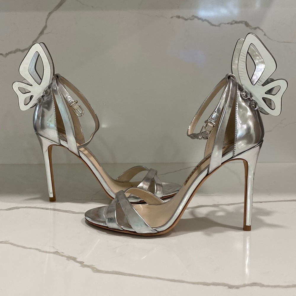 Sophia Webster Silver Chiara Butterfly heel pump.  Size 38.5